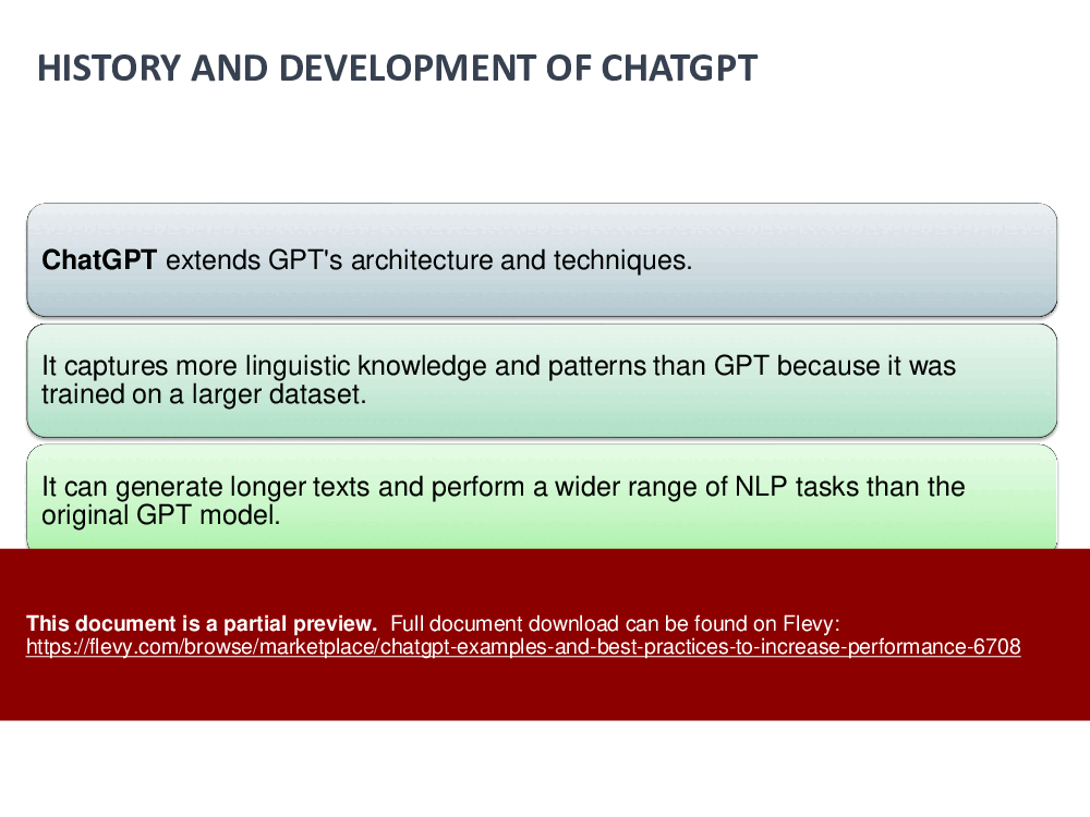 This is a partial preview of ChatGPT: Examples & Best Practices to Increase Performance (85-slide PowerPoint presentation (PPTX)). Full document is 85 slides. 