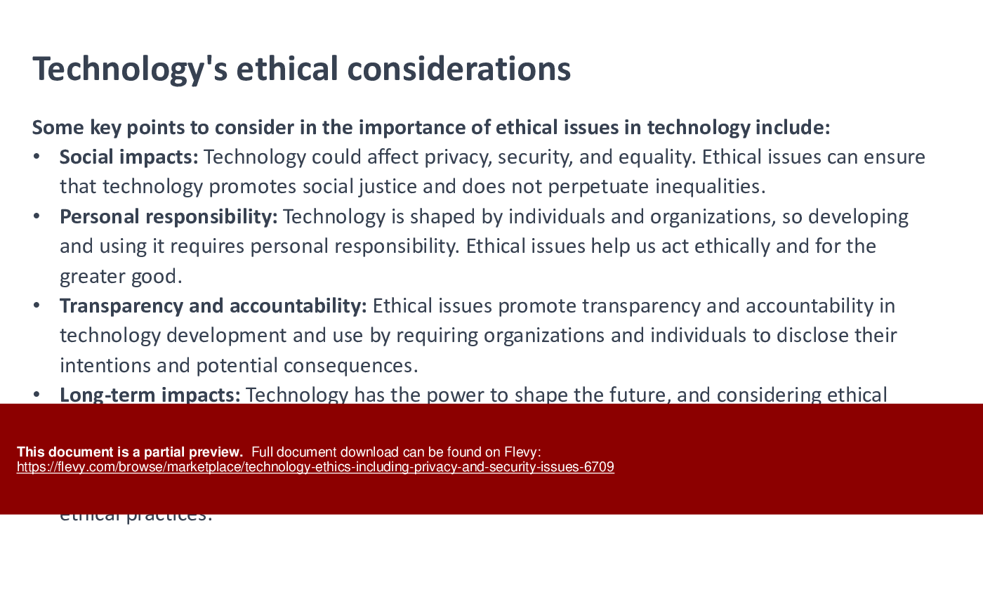 This is a partial preview of Technology Ethics (including Privacy & Security Issues) (49-slide PowerPoint presentation (PPTX)). Full document is 49 slides. 