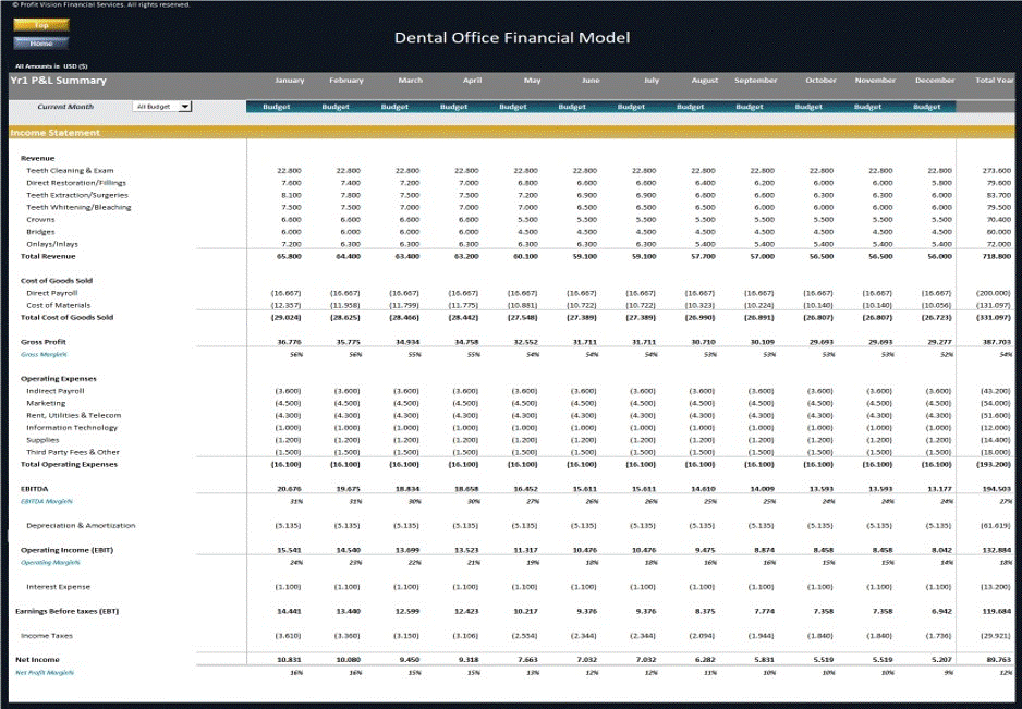 Dental Office Financial Model – 5 Year Forecast (Excel template (XLSX)) Preview Image