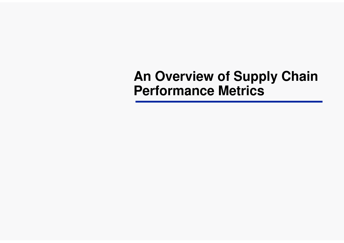Supply Chain Performance & Metrics