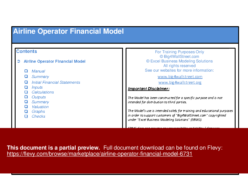 This is a partial preview of Airline Operator Financial Model (Excel workbook (XLSX)). 