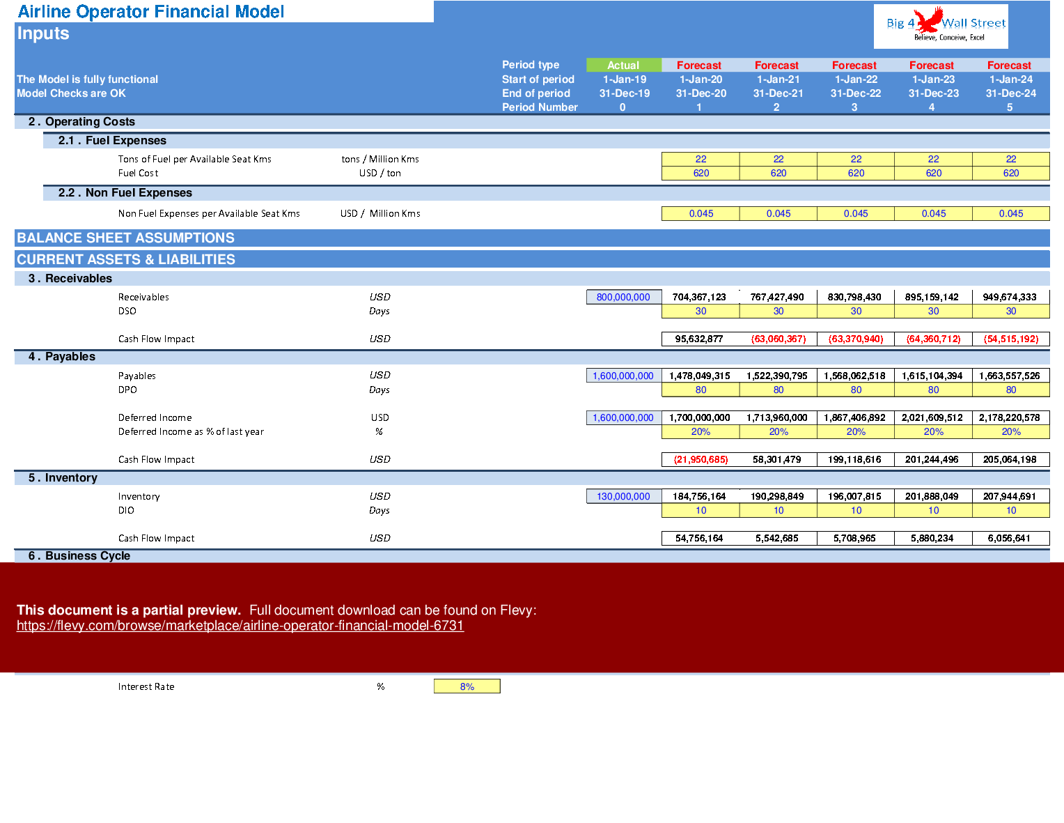 Airline Operator Financial Model (Excel template (XLSX)) Preview Image