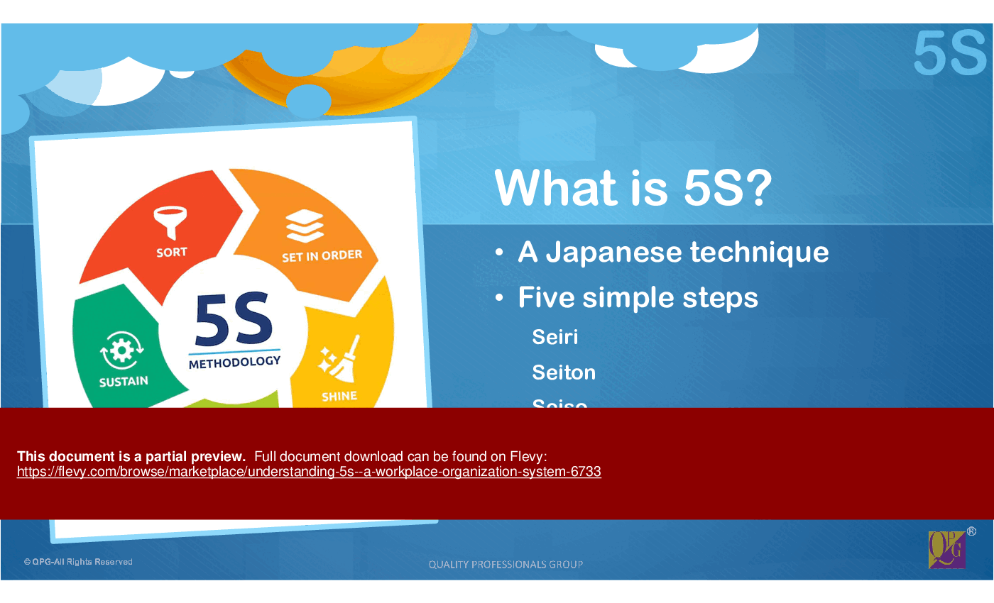Understanding 5S - A Workplace Organization System (34-slide PowerPoint presentation (PPTX)) Preview Image