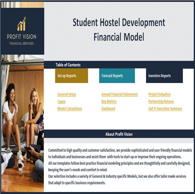 This is a partial preview of Student Hostel Development - Dynamic 10 Year Financial Model (Excel workbook (XLSX)). 