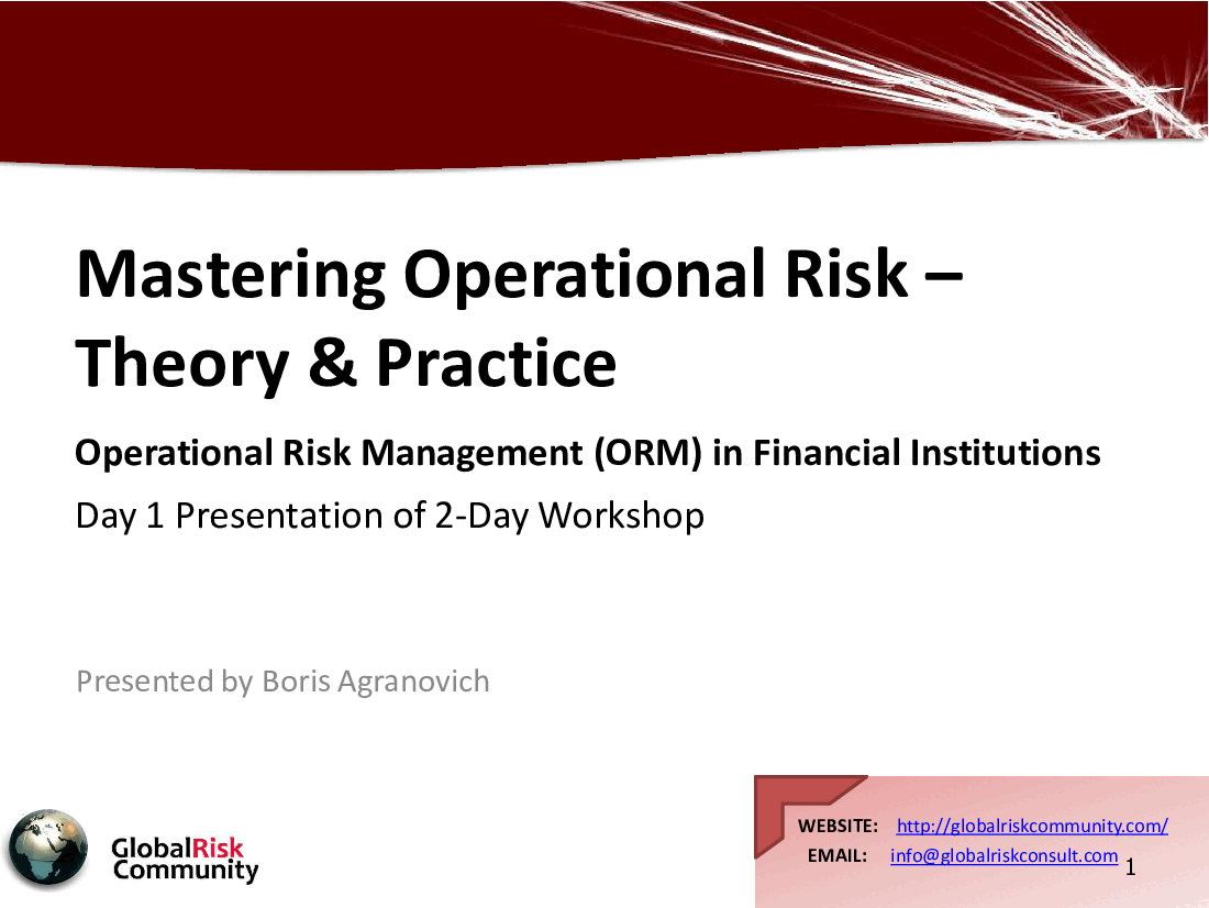 Mastering Operational Risk Training - Workshop Day 1 (44-slide PPT PowerPoint presentation (PPTX)) Preview Image