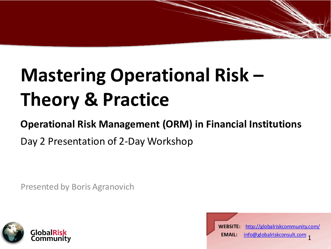 This is a partial preview of Mastering Operational Risk Training - Workshop Day 2 (116-slide PowerPoint presentation (PPTX)). Full document is 116 slides. 