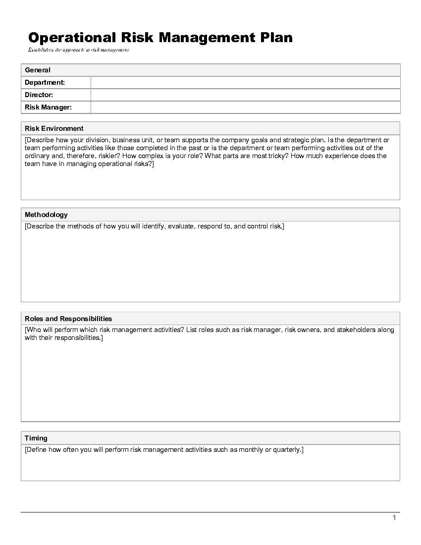 Operational Risk Management Plan (3-page Word document) Preview Image