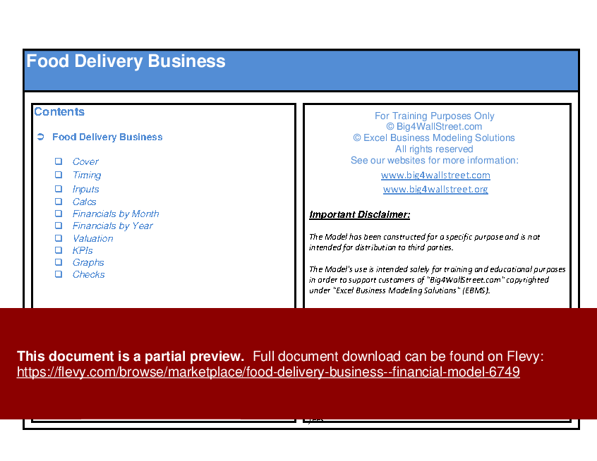 This is a partial preview of Food Delivery Business - Financial Model (Excel workbook (XLSX)). 
