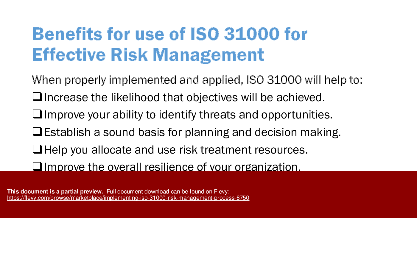 This is a partial preview of Implementing ISO 31000 Risk Management Process (46-slide PowerPoint presentation (PPTX)). Full document is 46 slides. 