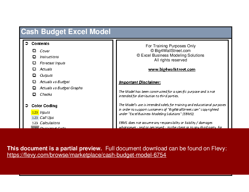 This is a partial preview of Cash Budget Model (Excel workbook (XLSX)). 
