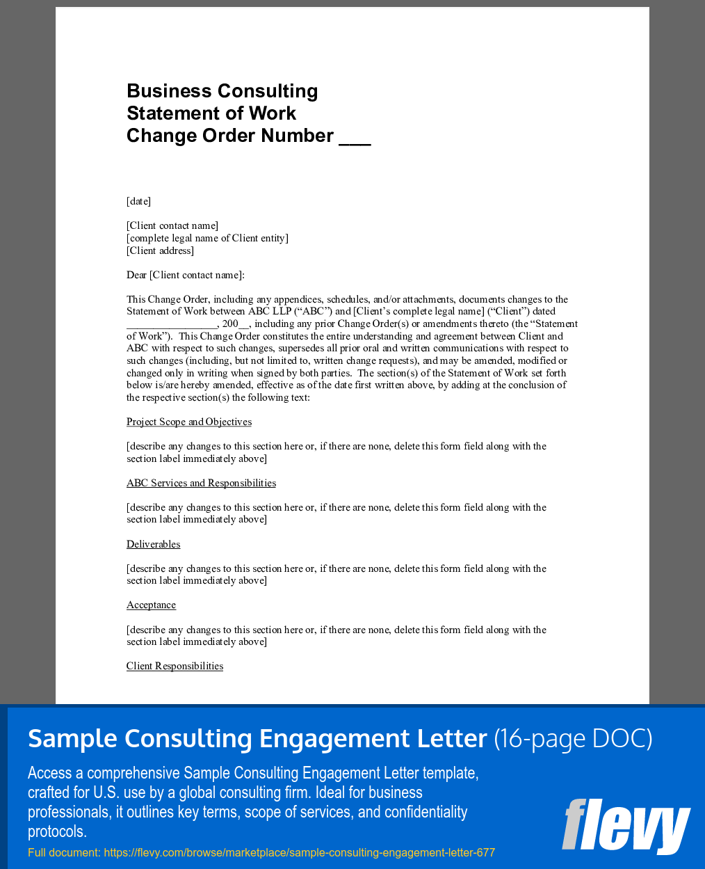 Sample Consulting Engagement Letter (16-page Word document) Preview Image