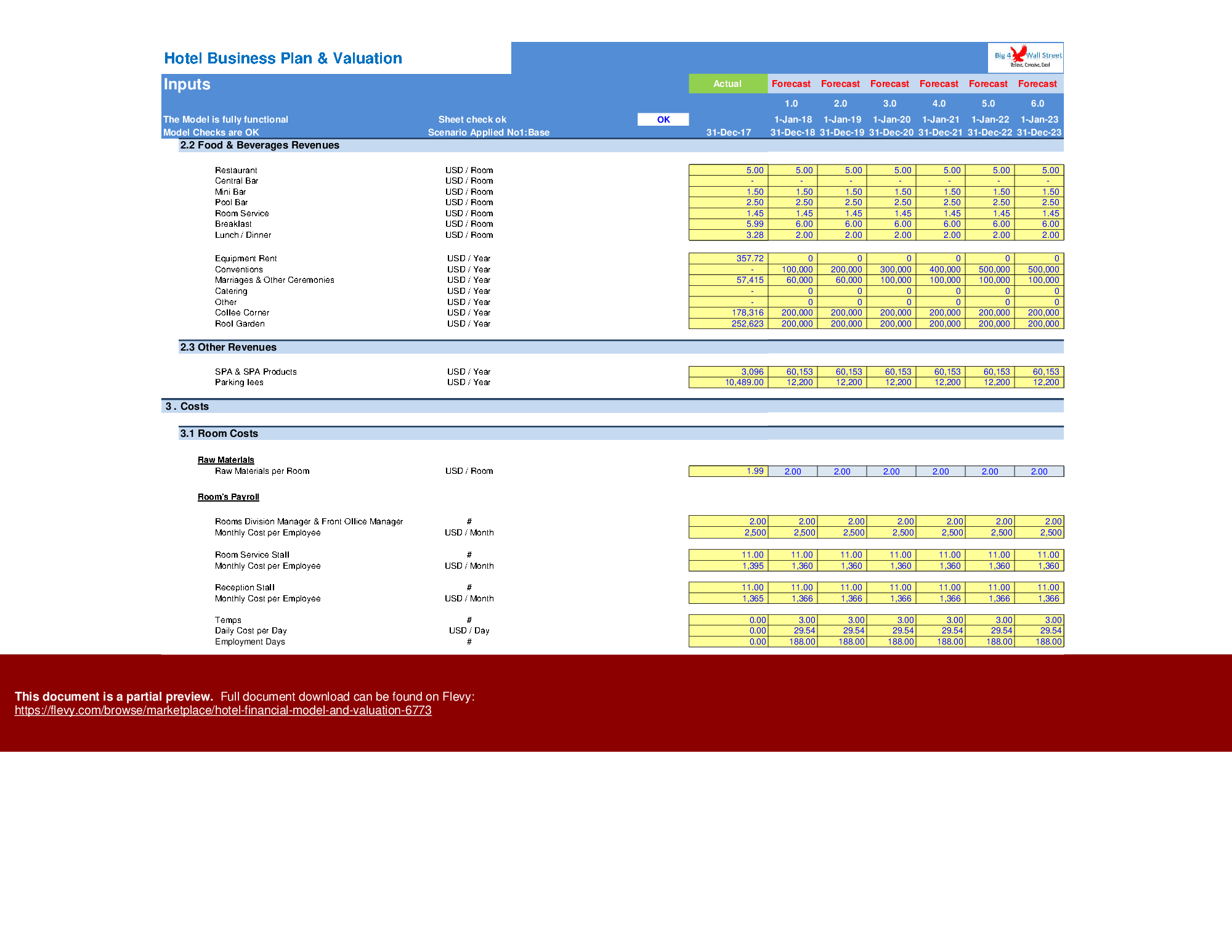 Hotel Financial Model and Valuation (Excel template (XLSX)) Preview Image