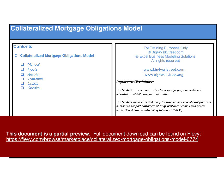 This is a partial preview of Collateralized Mortgage Obligations Model (Excel workbook (XLSX)). 