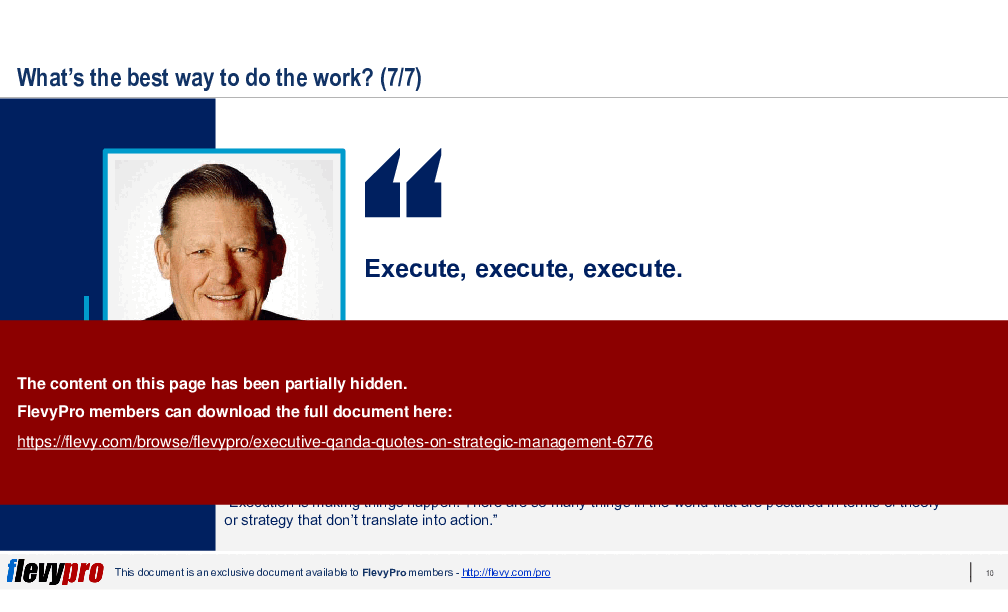 This is a partial preview of Executive Q&A: Quotes on Strategic Management (31-slide PowerPoint presentation (PPTX)). Full document is 31 slides. 