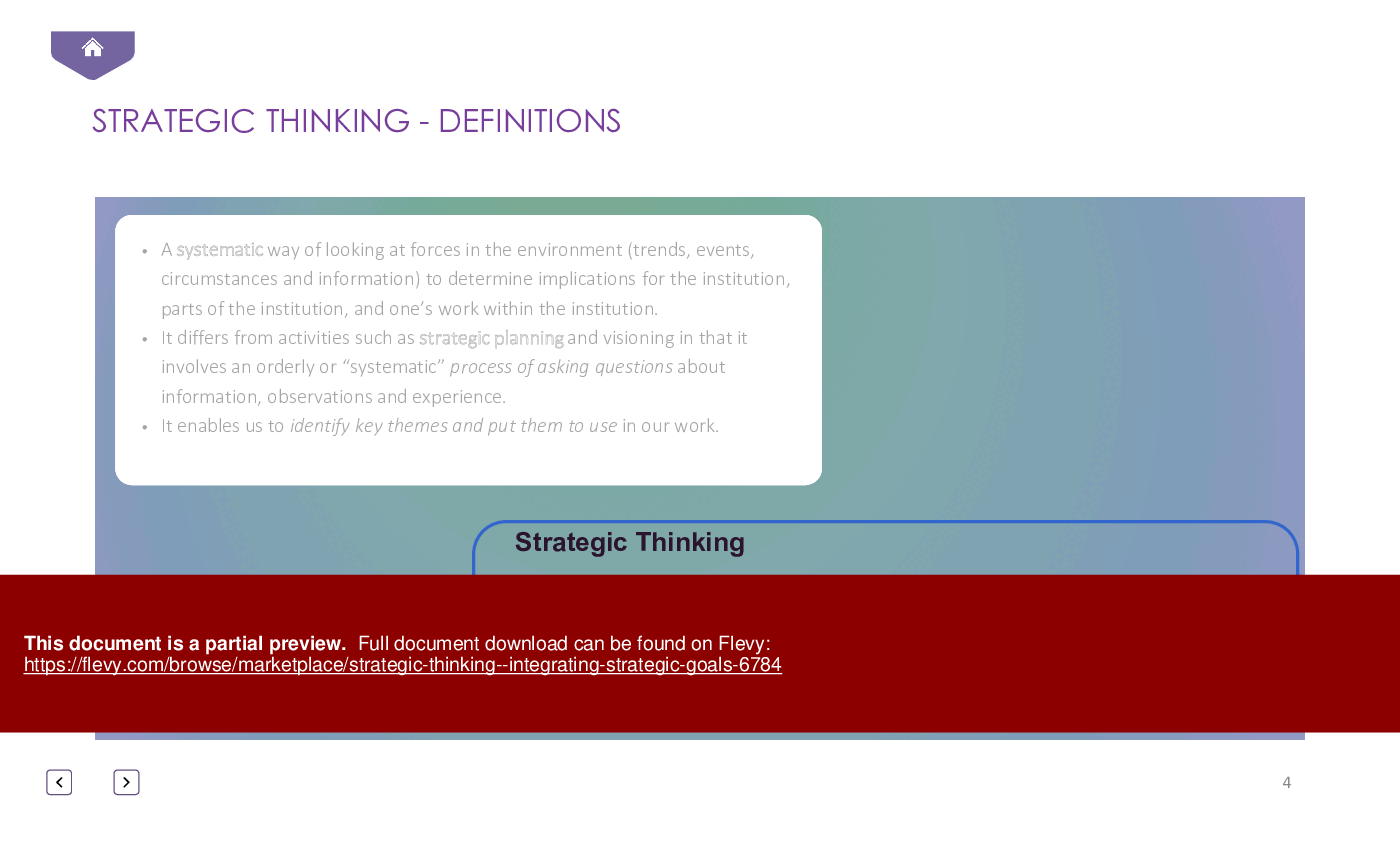 This is a partial preview of Strategic Thinking - Integrating Strategic Goals (47-slide PowerPoint presentation (PPTX)). Full document is 47 slides. 