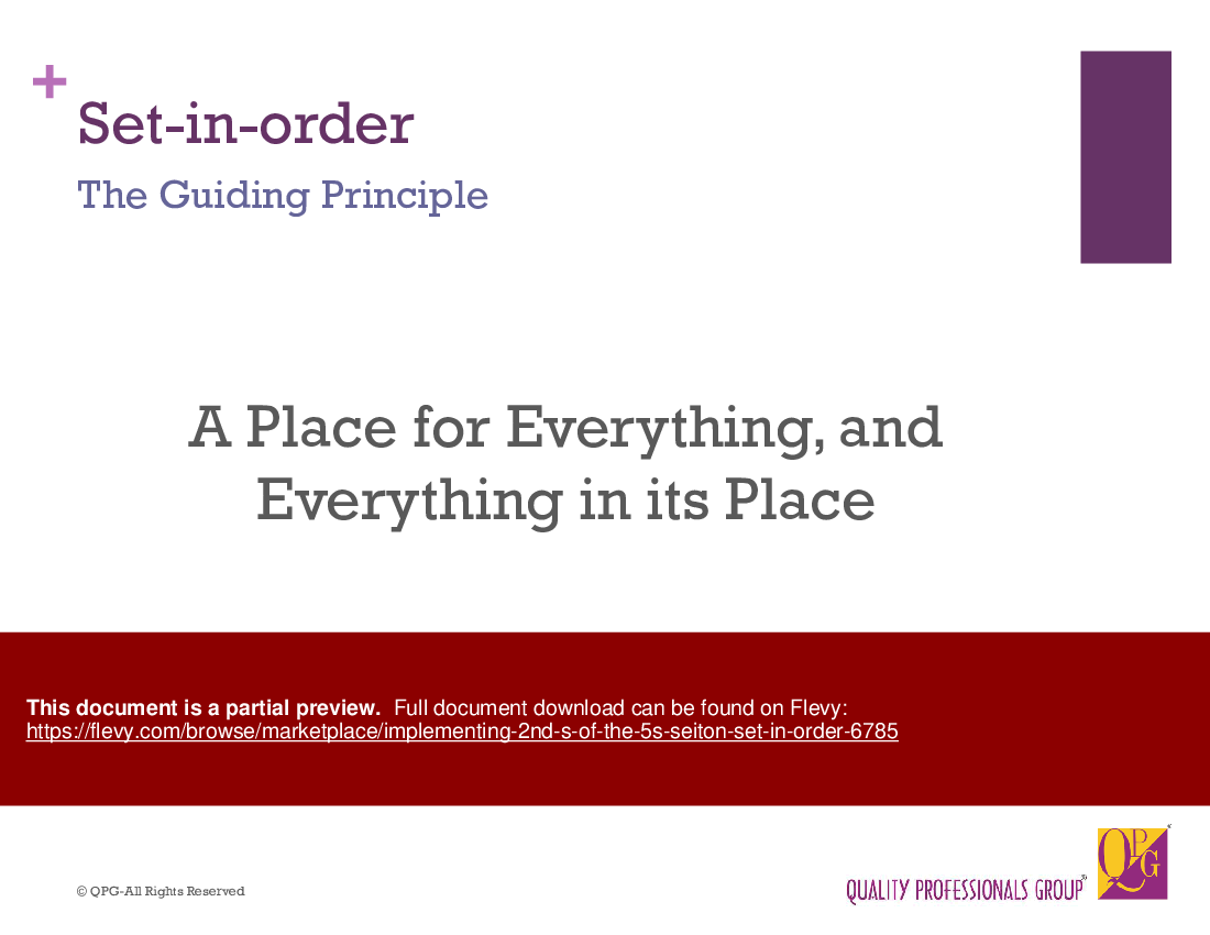This is a partial preview of Implementing 2nd S of the 5S: Seiton (Set-in-Order) (90-slide PowerPoint presentation (PPTX)). Full document is 90 slides. 