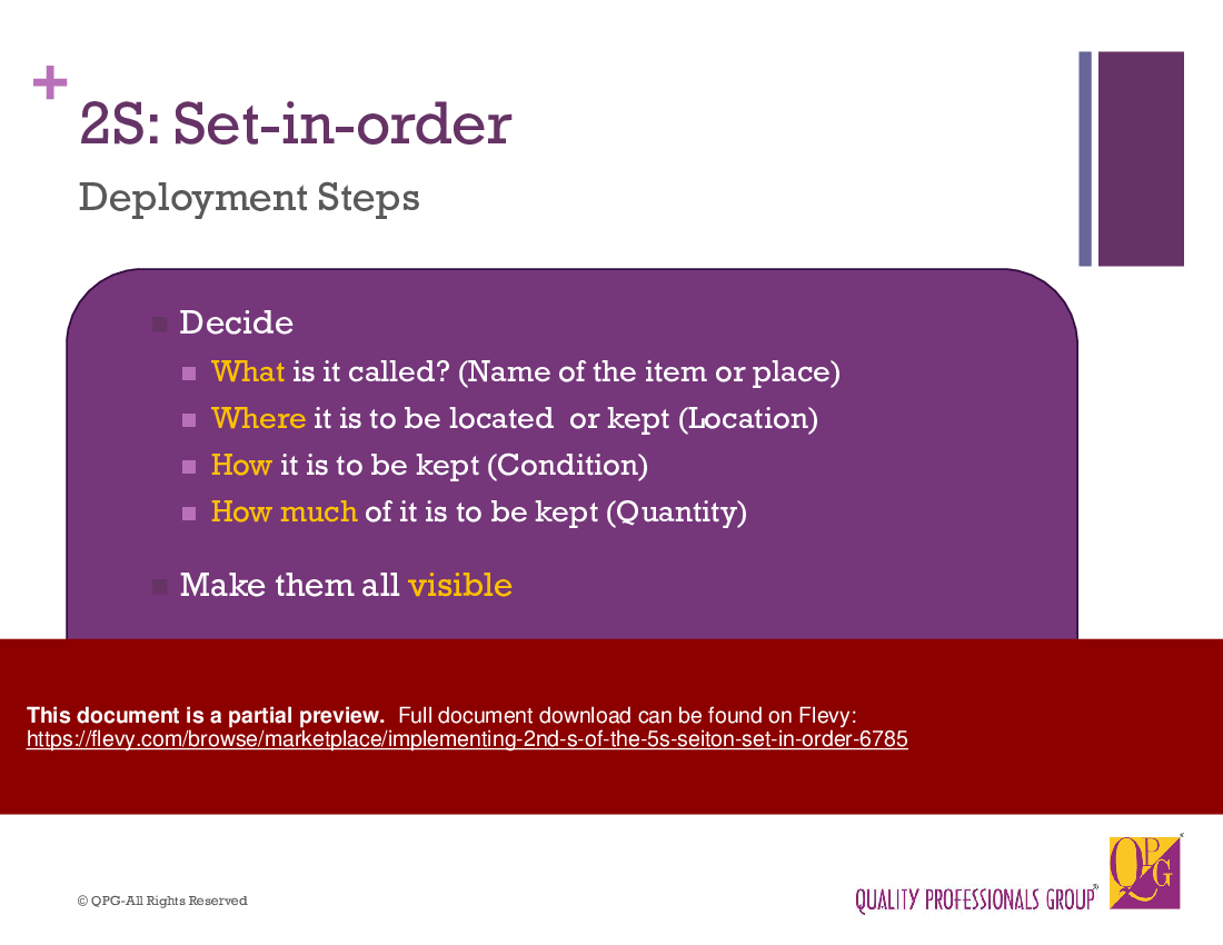 This is a partial preview of Implementing 2nd S of the 5S: Seiton (Set-in-Order) (90-slide PowerPoint presentation (PPTX)). Full document is 90 slides. 