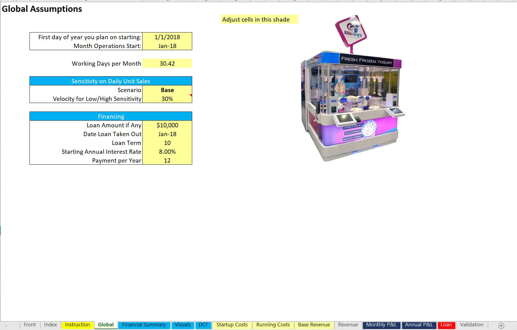 Robotic Kiosk Scalable Financial Model (Excel workbook (XLSX)) Preview Image