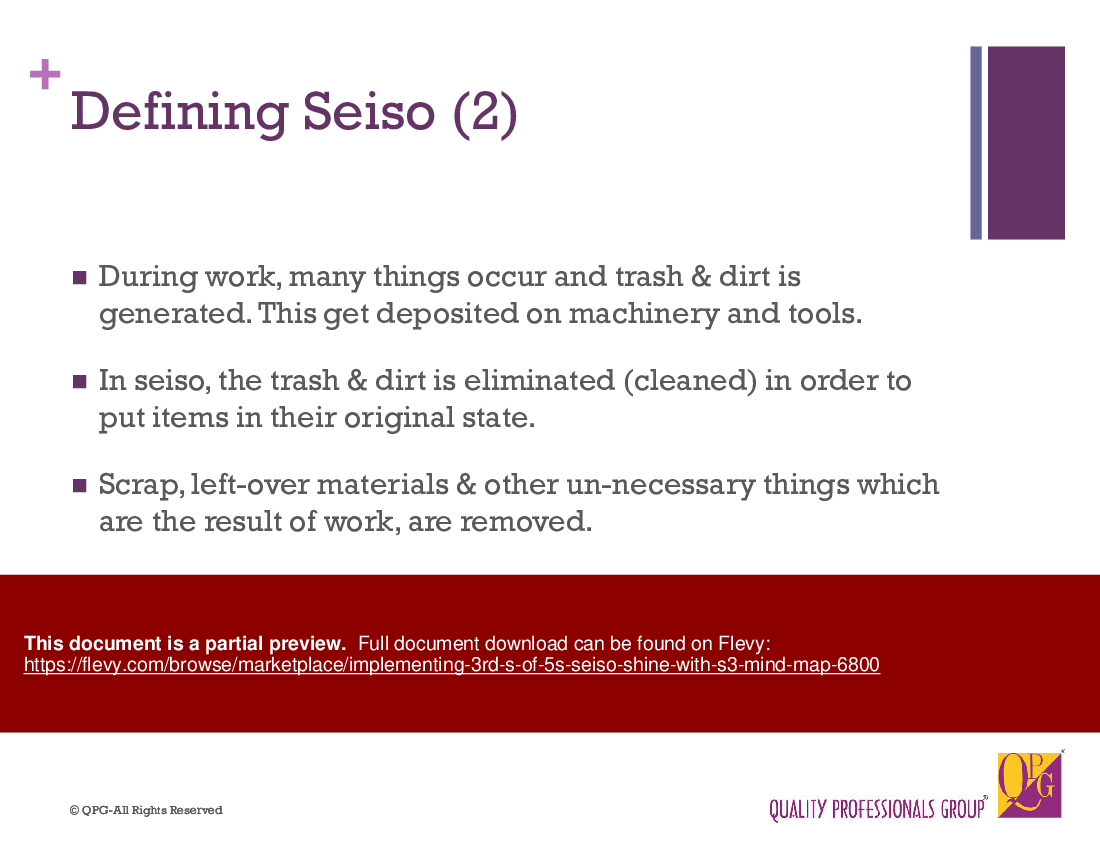 This is a partial preview of Implementing 3rd S of 5S: Seiso (Shine) with S3 Mind Map (57-slide PowerPoint presentation (PPTX)). Full document is 57 slides. 