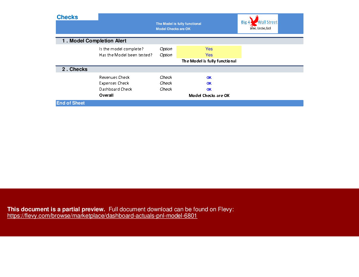 Dashboard Actuals P&L Model (Excel template (XLSM)) Preview Image
