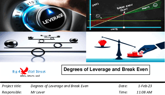 This is a partial preview of Degrees of Leverage and Breakeven Point (Excel workbook (XLSX)). 