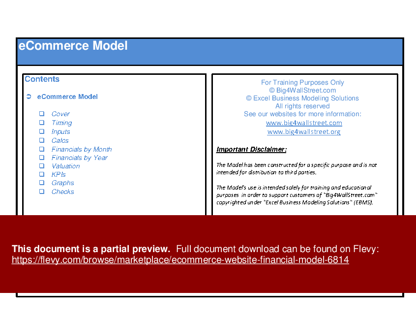 eCommerce Website Financial Model (Excel template (XLSX)) Preview Image