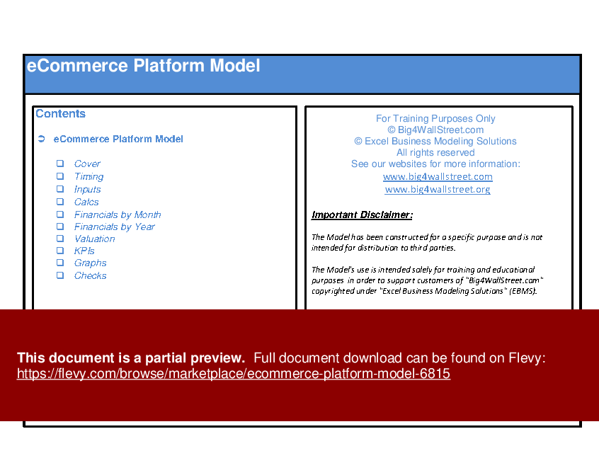 eCommerce Platform Model (Excel workbook (XLSX)) Preview Image