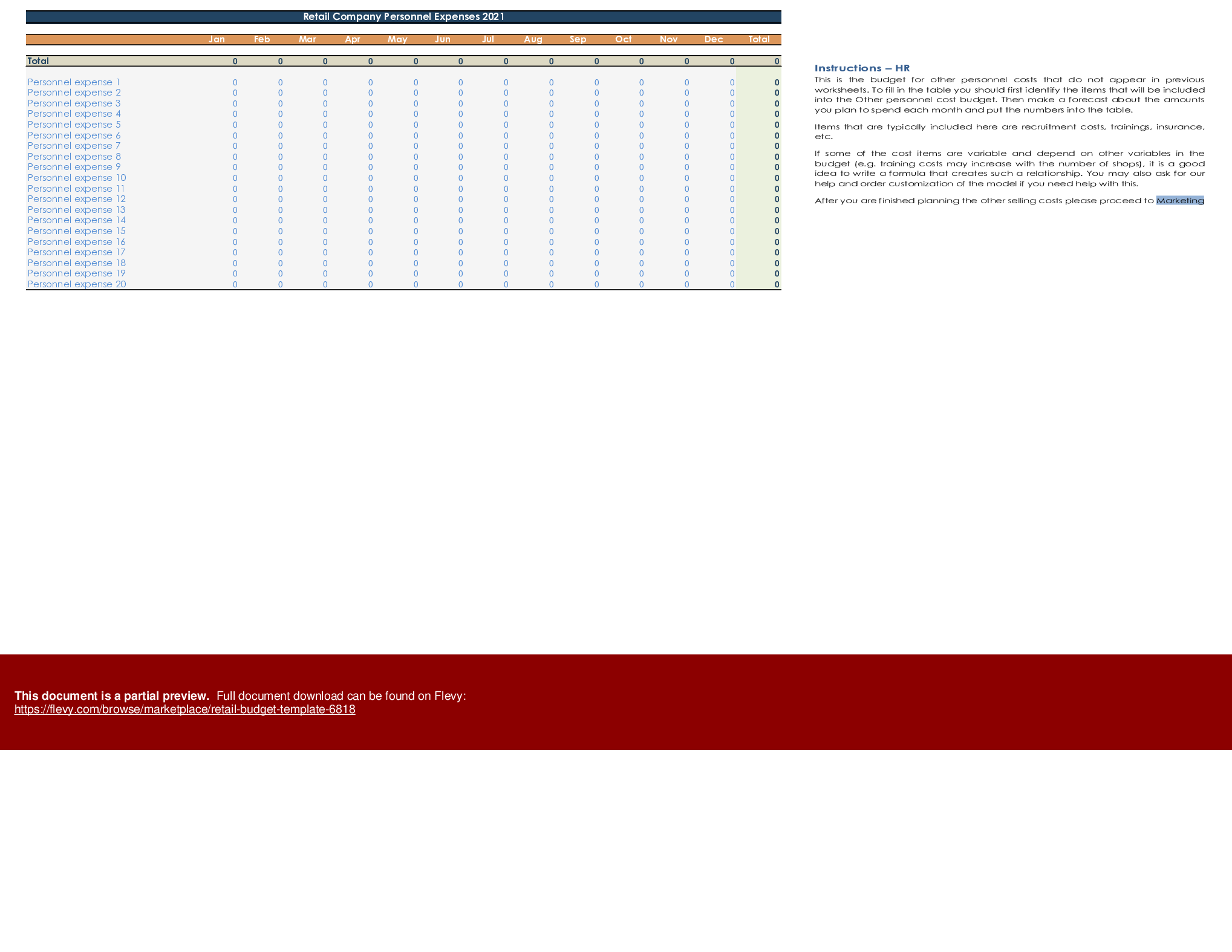 Retail Budget Template (Excel template (XLSX)) Preview Image