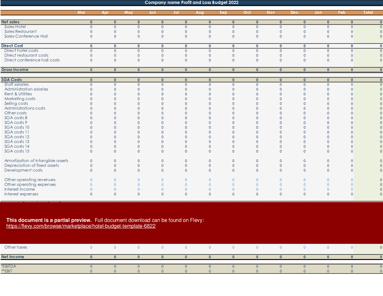 This is a partial preview of Hotel Budget Template (Excel workbook (XLSX)). 