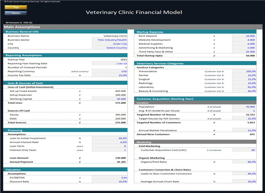 This is a partial preview of Veterinary Clinic Financial Model – 5 Year Forecast (Excel workbook (XLSX)). 