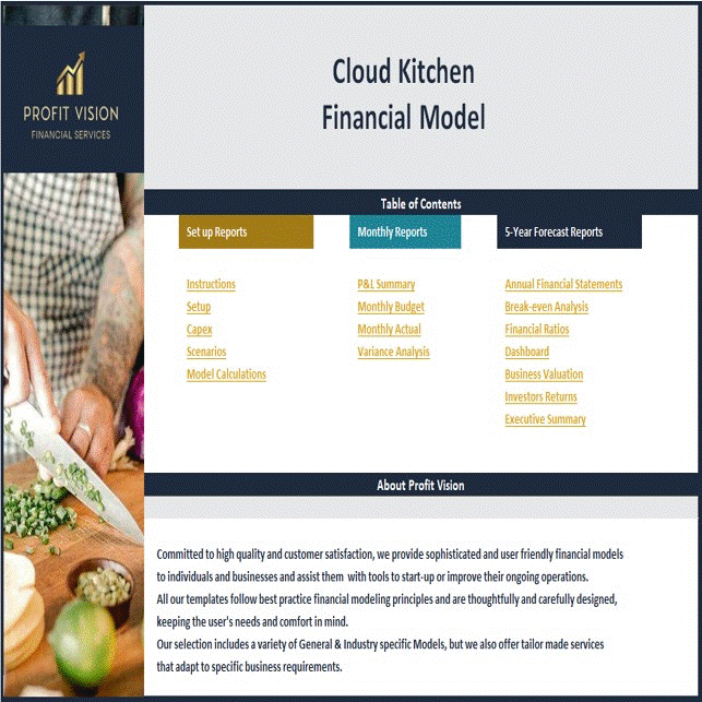 Cloud Kitchen Financial Model – 5 Year Financial Forecast (Excel workbook (XLSX)) Preview Image