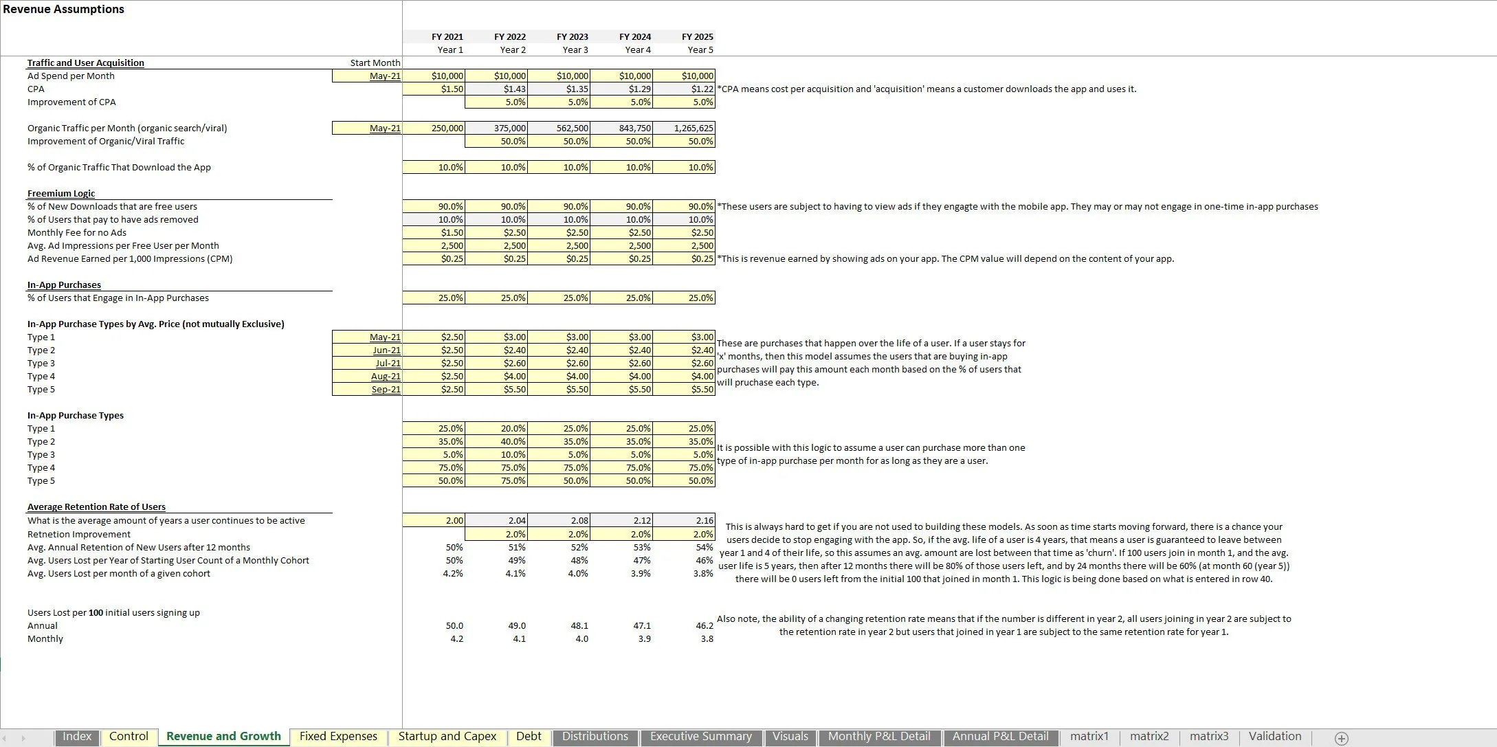 Mobile App Financial Model (Excel workbook (XLSX)) Preview Image
