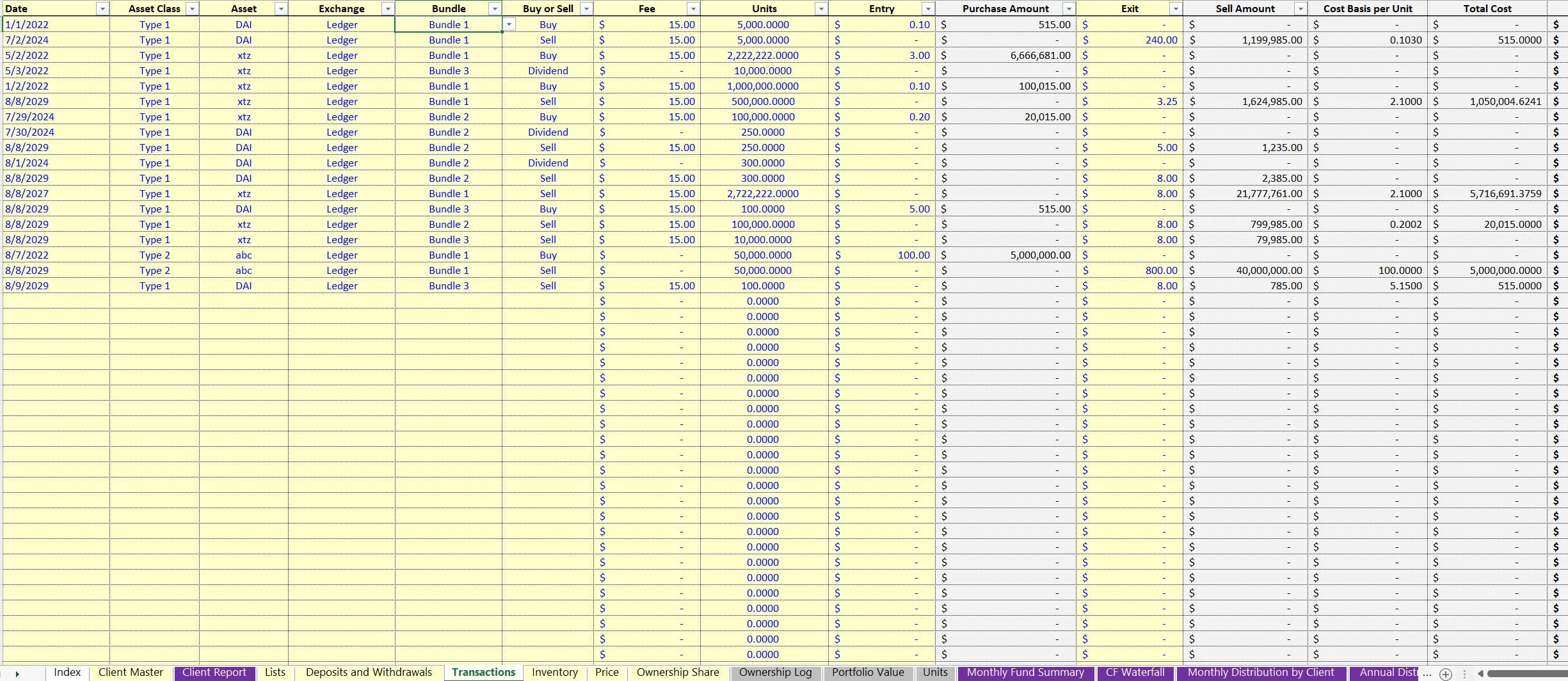 Investment Fund Trading Tracker: Up to 50 Assets (Excel template (XLSX)) Preview Image