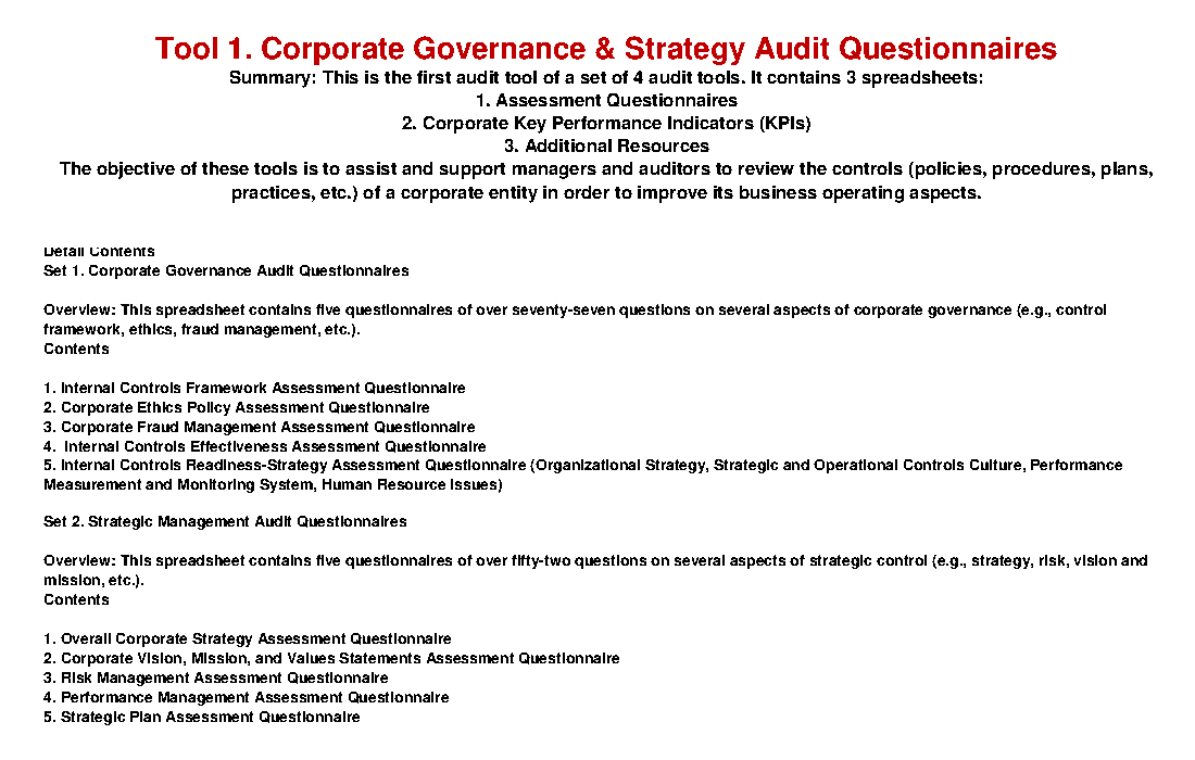 This is a partial preview of Corporate Audit Toolkit (1 of 4) (Excel workbook (XLS)). 