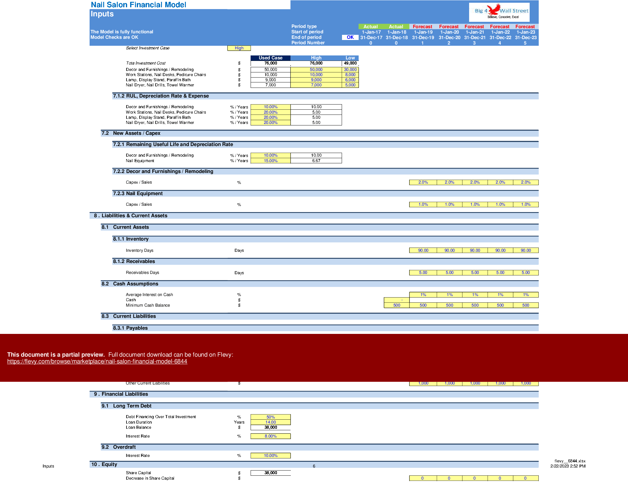Nail Salon Financial Model (Excel template (XLSX)) Preview Image