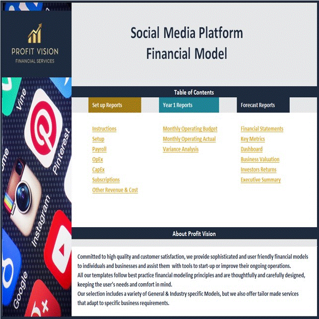 Social Media Platform – Dynamic 10 Year Financial Model (Excel workbook (XLSX)) Preview Image