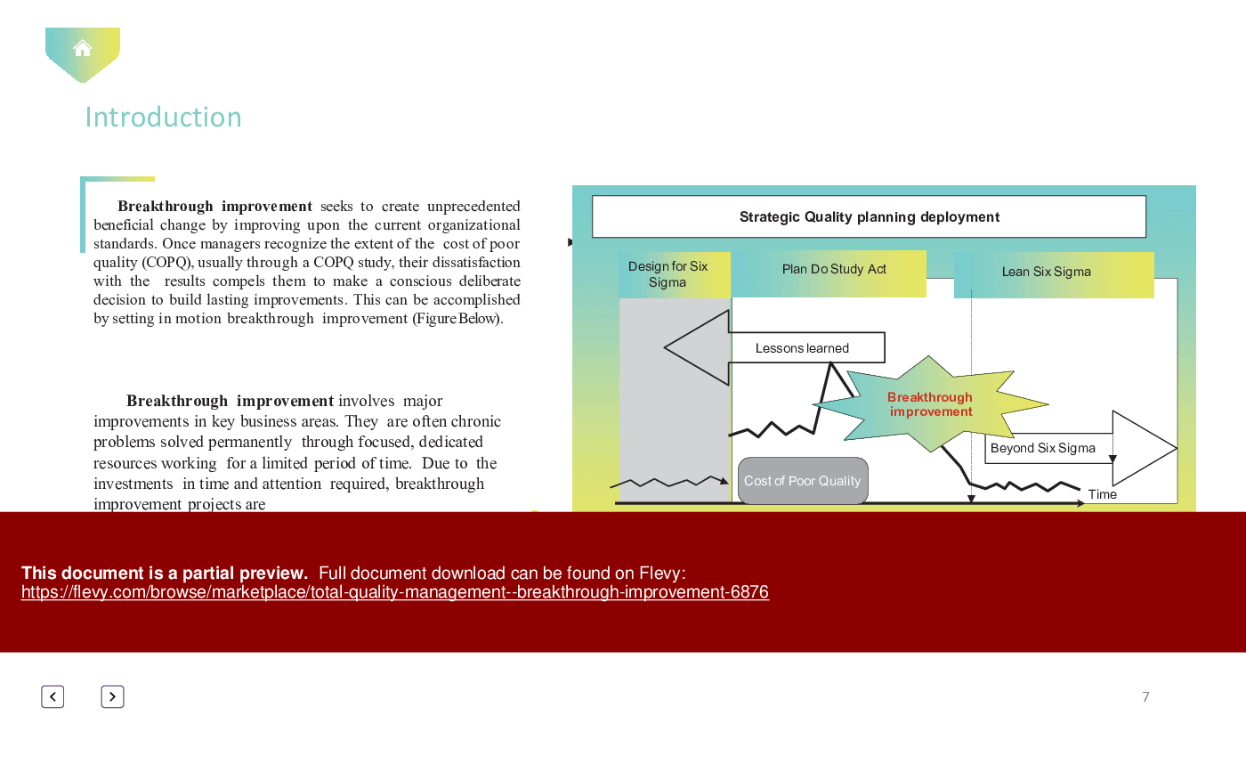 Total Quality Management - Breakthrough Improvement (72-slide PowerPoint presentation (PPTX)) Preview Image