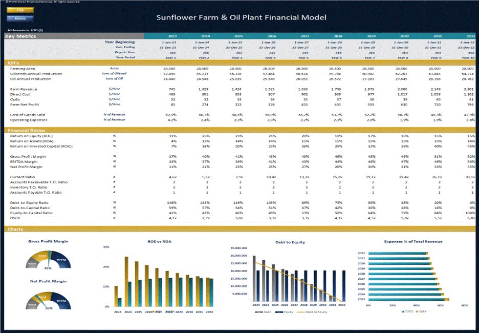 Sunflower Farm & Oil Processing Plant Financial Model (Excel workbook (XLSX)) Preview Image