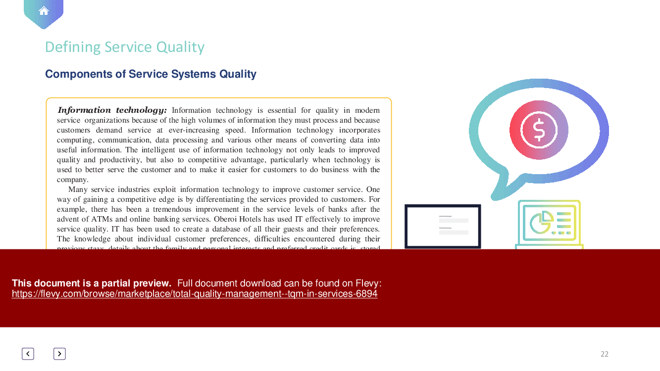 Total Quality Management - TQM in Services (62-slide PowerPoint presentation (PPTX)) Preview Image