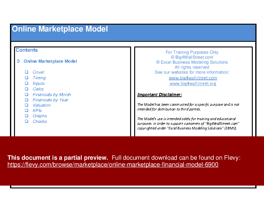 Online Marketplace Financial Model (Excel template (XLSX)) Preview Image