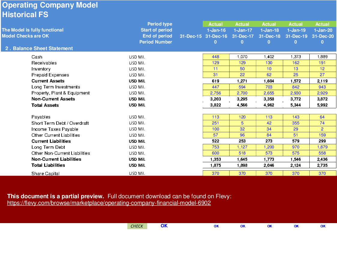 Operating Company Financial Model (Excel template (XLSX)) Preview Image