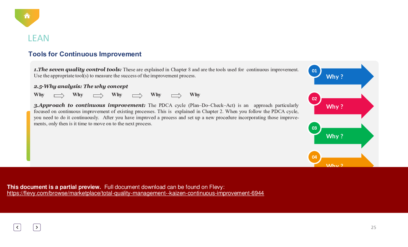Total Quality Management - Kaizen Continuous Improvement (71-slide PowerPoint presentation (PPTX)) Preview Image