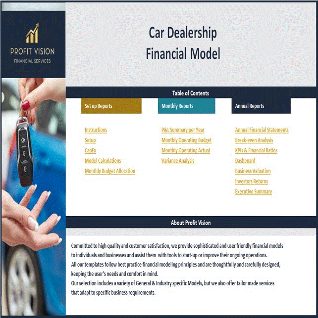Car Dealership Financial Model – Dynamic 10 Year Forecast (Excel template (XLSX)) Preview Image