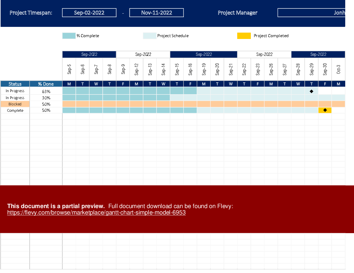 Gantt Chart Simple Model (Excel template (XLSM)) Preview Image