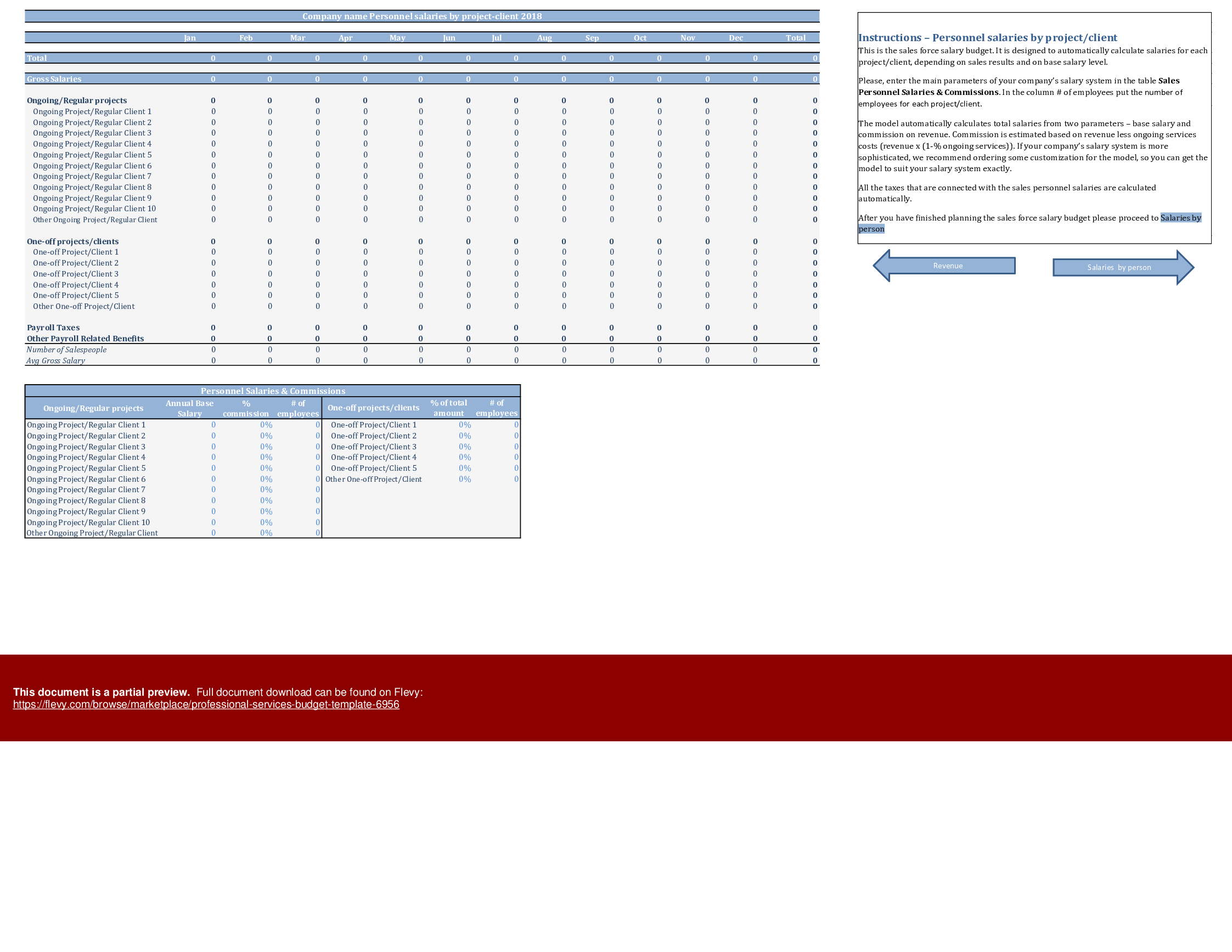 Professional Services Financial Planning Model (Excel template (XLS)) Preview Image
