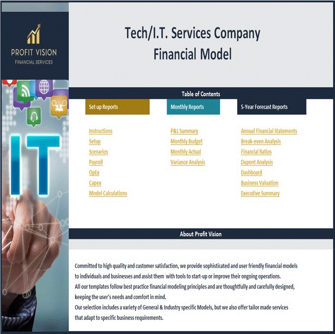 Tech/I.T. Services Company – 5 Year Financial Model (Excel template (XLSX)) Preview Image