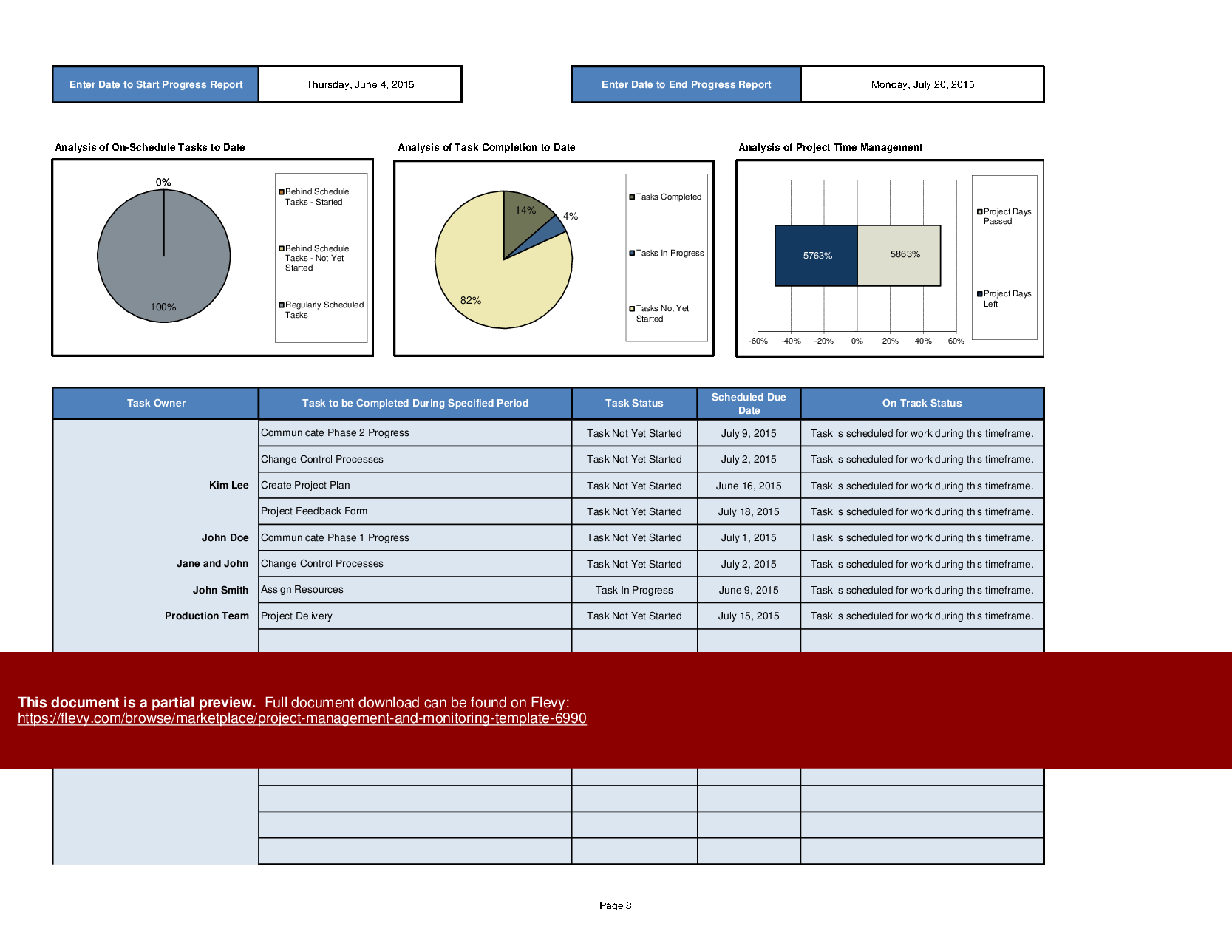 Project Management & Monitoring Template (Excel workbook (XLSX)) Preview Image