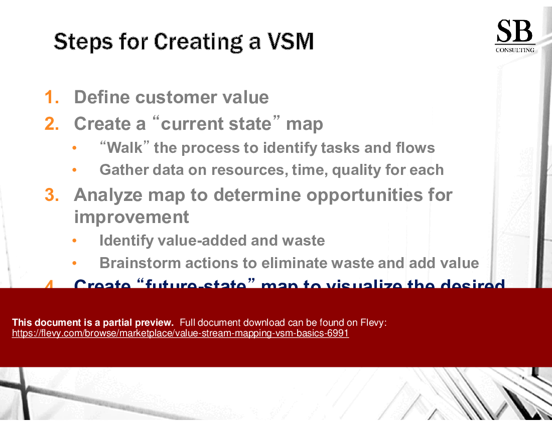 Value Stream Mapping (VSM) Basics (21-slide PPT PowerPoint presentation (PPTX)) Preview Image