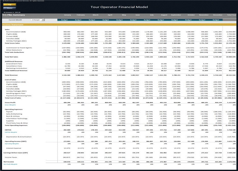 Tour Operator Financial Model - 5 Year Financial Plan (Excel workbook (XLSX)) Preview Image