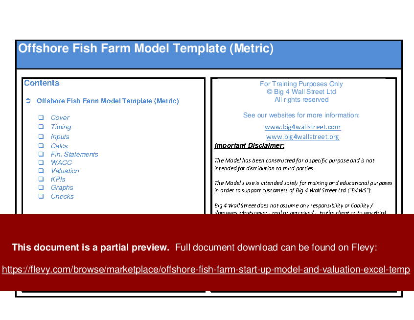 Offshore Fish Farm Start-Up Model & Valuation Excel Template (Excel workbook (XLSM)) Preview Image